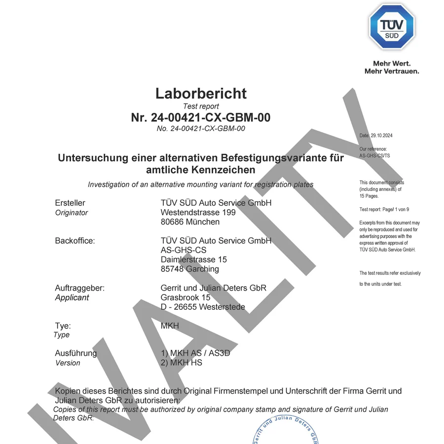 IVALITY  TÜV Zertifikat für alle Magnetkennzeichenhalter - Auf und hinter der Stoßstange (WENN VERLOREN)