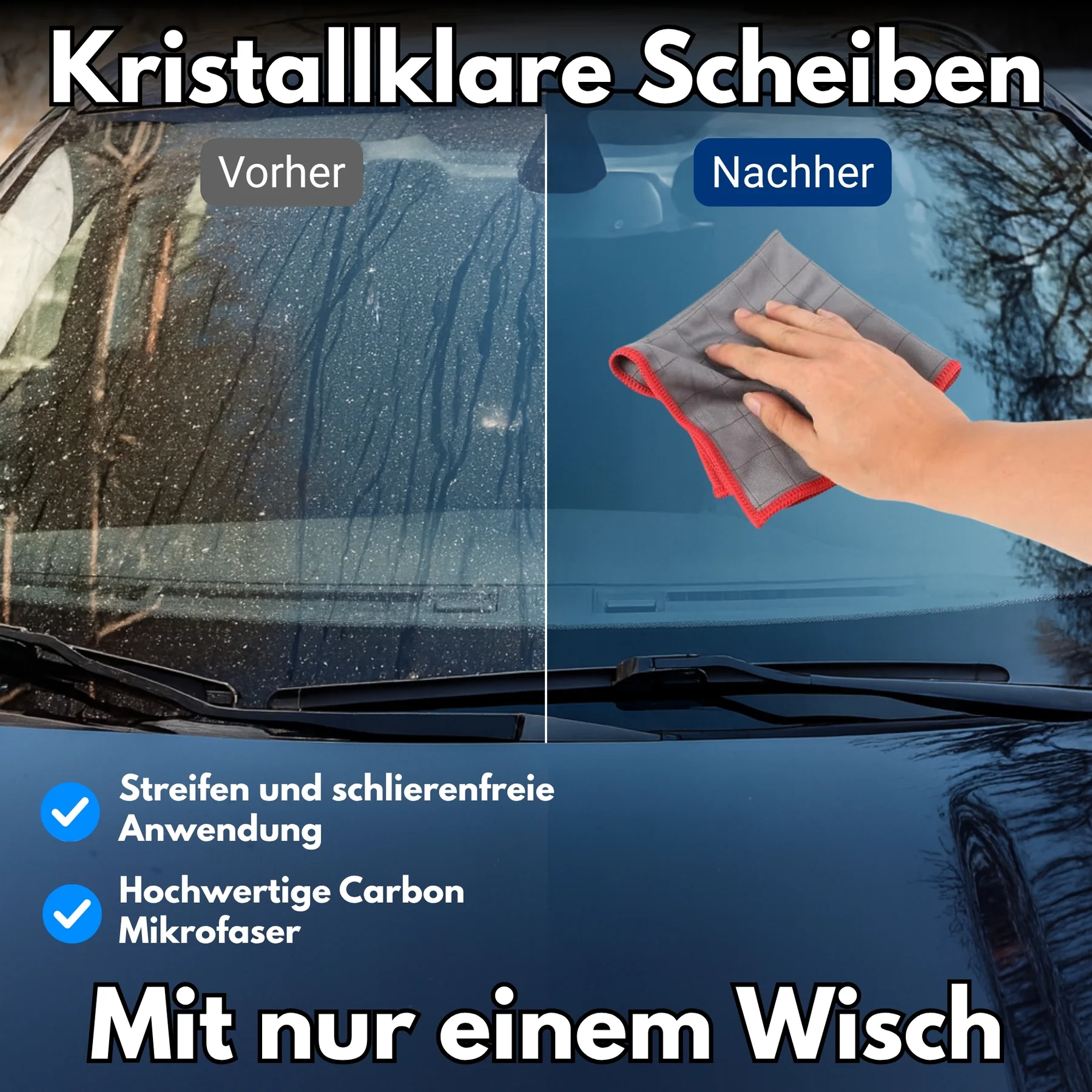 IVALITY Carbon Glastuch - Profi Tuch für eine einfache Glasreinigung