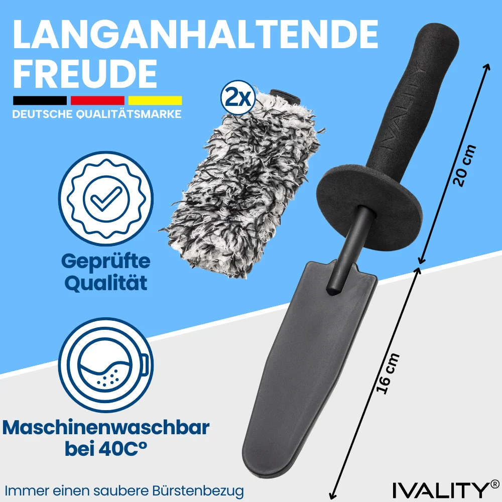 IVALITY Mikrofaser Felgenbürste Klein - Ultra dünn mit Wechselbezug - Kommt in jede Ecke