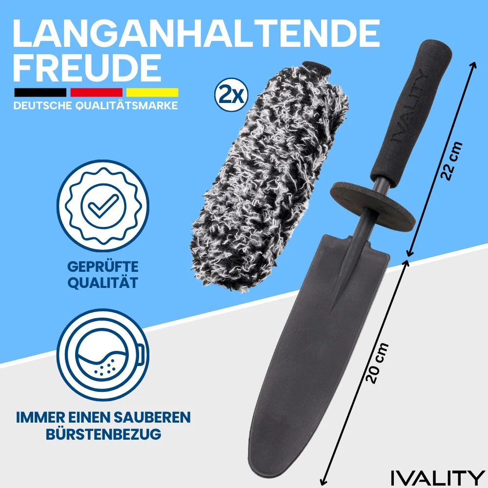 IVALITY Mikrofaser Felgenbürste Professional - Ultra dünn mit Wechselbezug - Kommt in jede Ecke