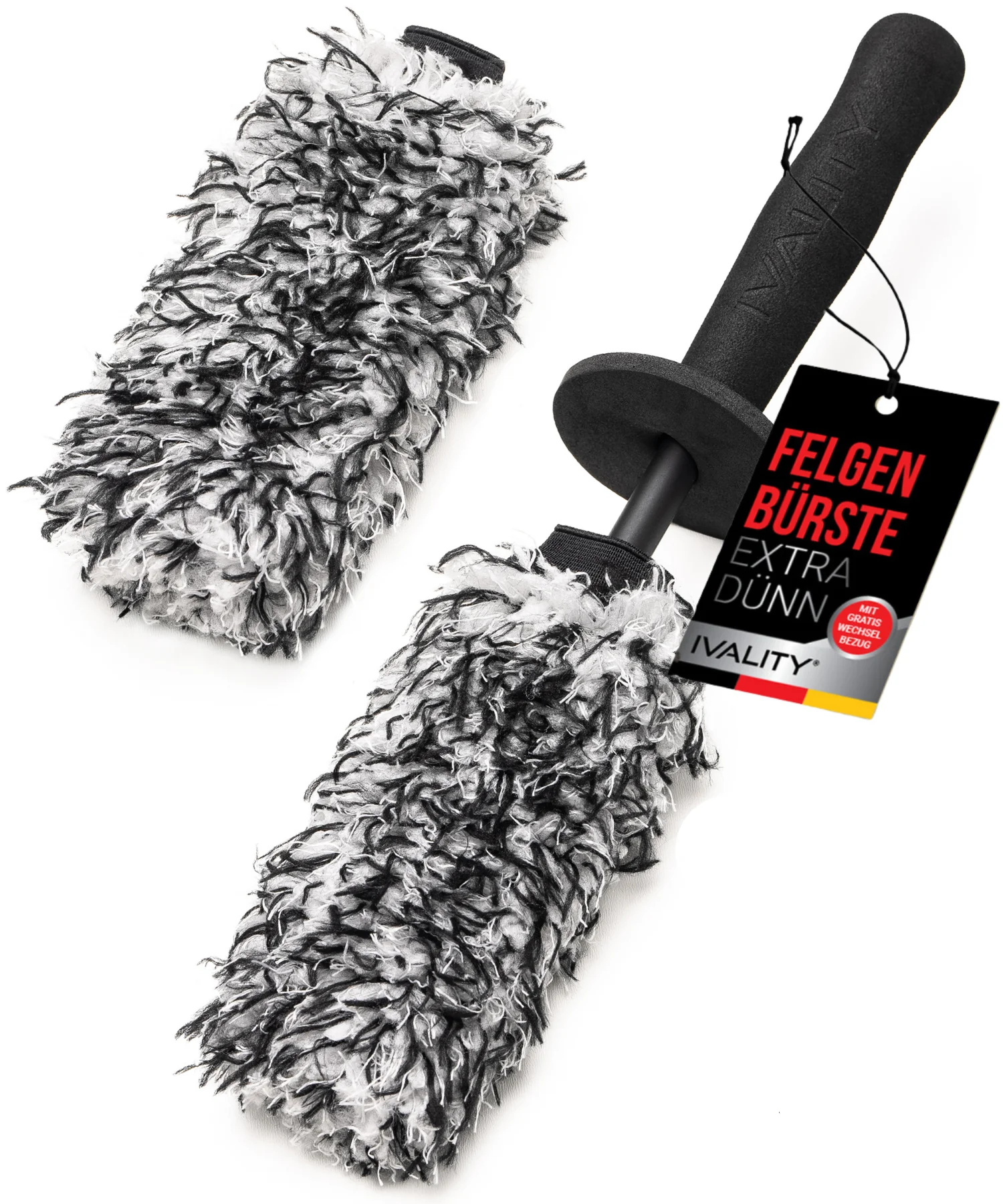 IVALITY Mikrofaser Felgenbürste Klein - Ultra dünn mit Wechselbezug - Kommt in jede Ecke