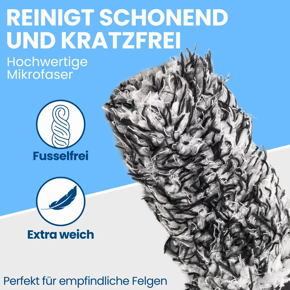IVALITY Mikrofaser Felgenbürste Klein - Ultra dünn mit Wechselbezug - Kommt in jede Ecke