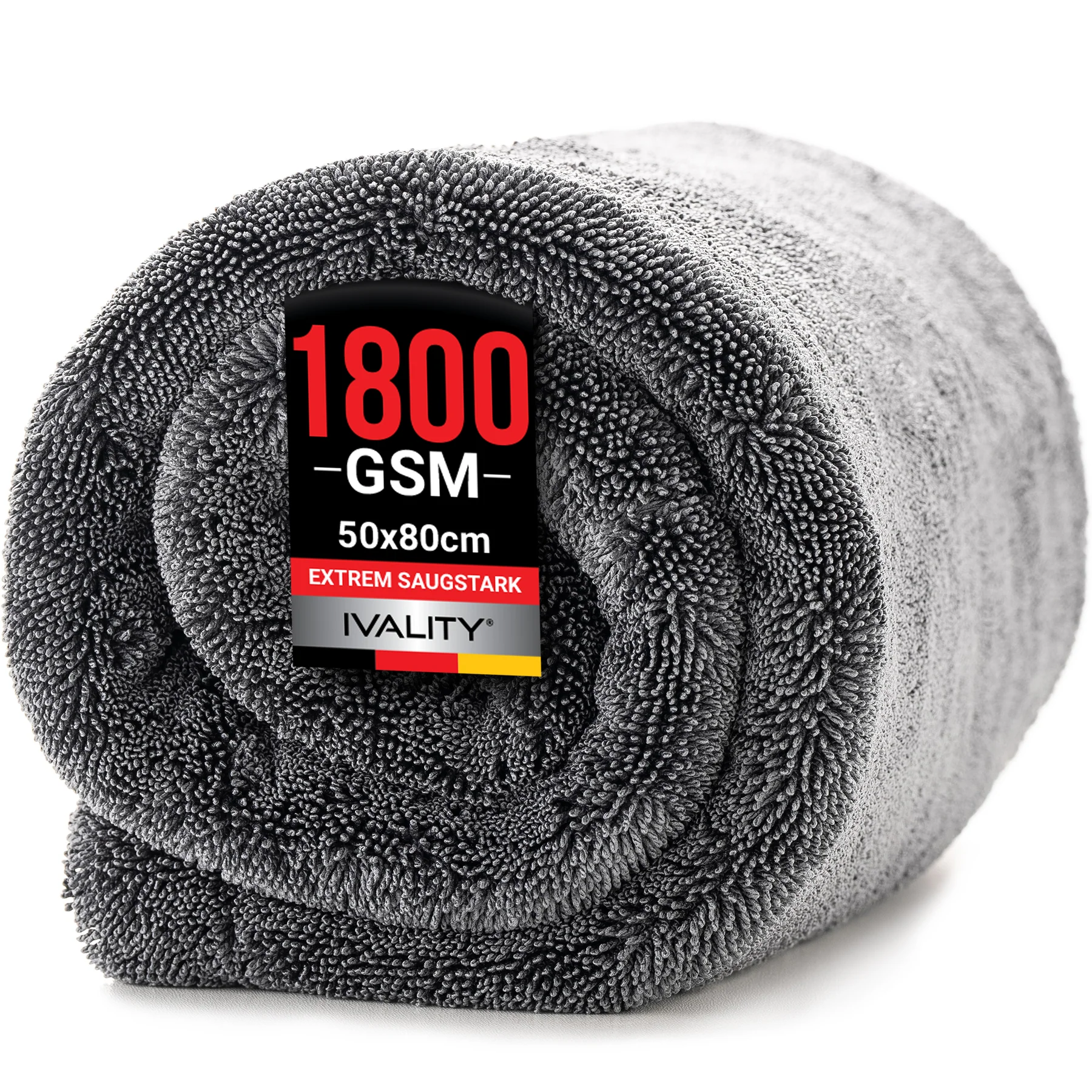 IVALITY Fahrzeugpflege SET - 1800GSM Trockentuch XXL, Professional Felgenbürste & Waschhandschuh