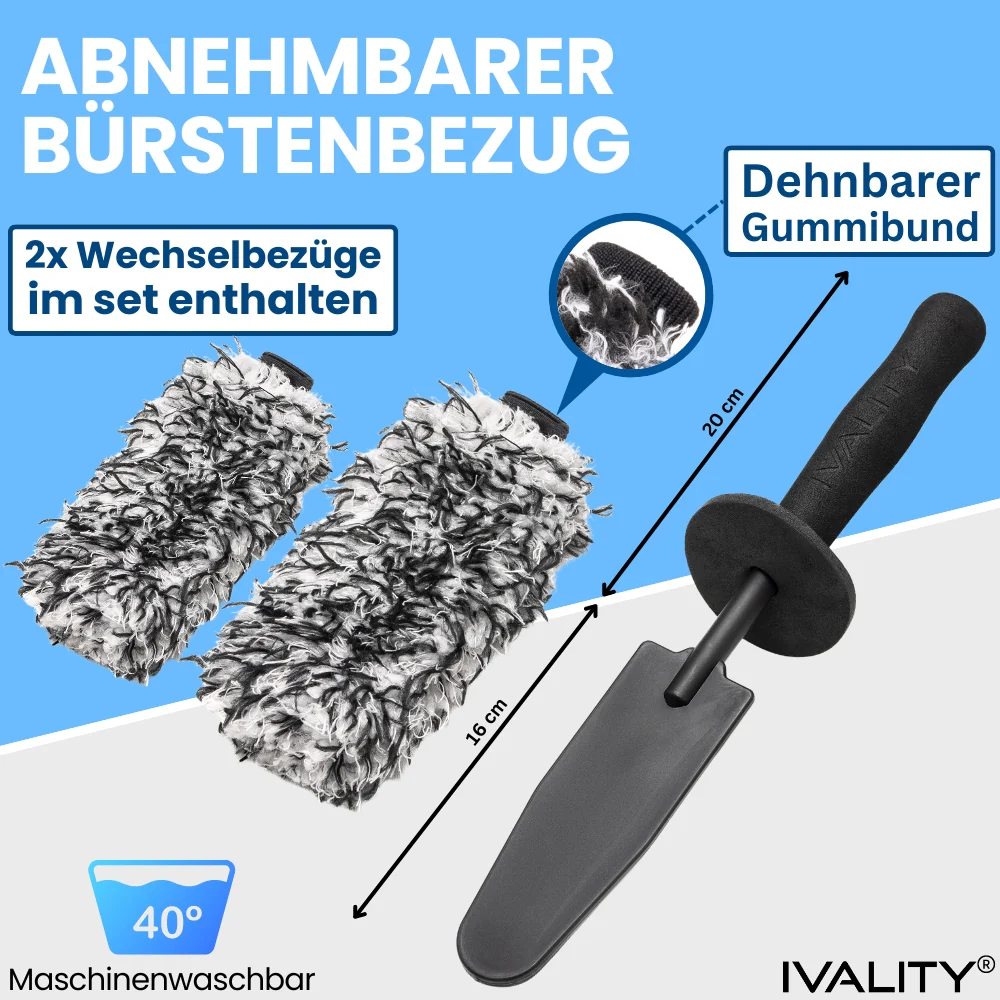IVALITY Mikrofaser Felgenbürste Klein - Ultra dünn mit Wechselbezug - Kommt in jede Ecke